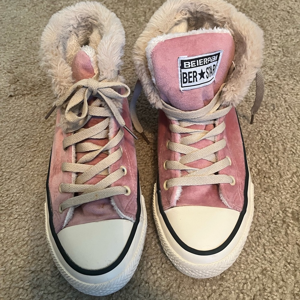 Beierpai Pink Fur-Lined Women's Sneakers